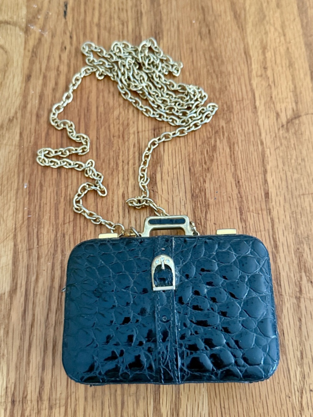 Authentic Retta Wolff Black Croc crossbody clutch bag.
